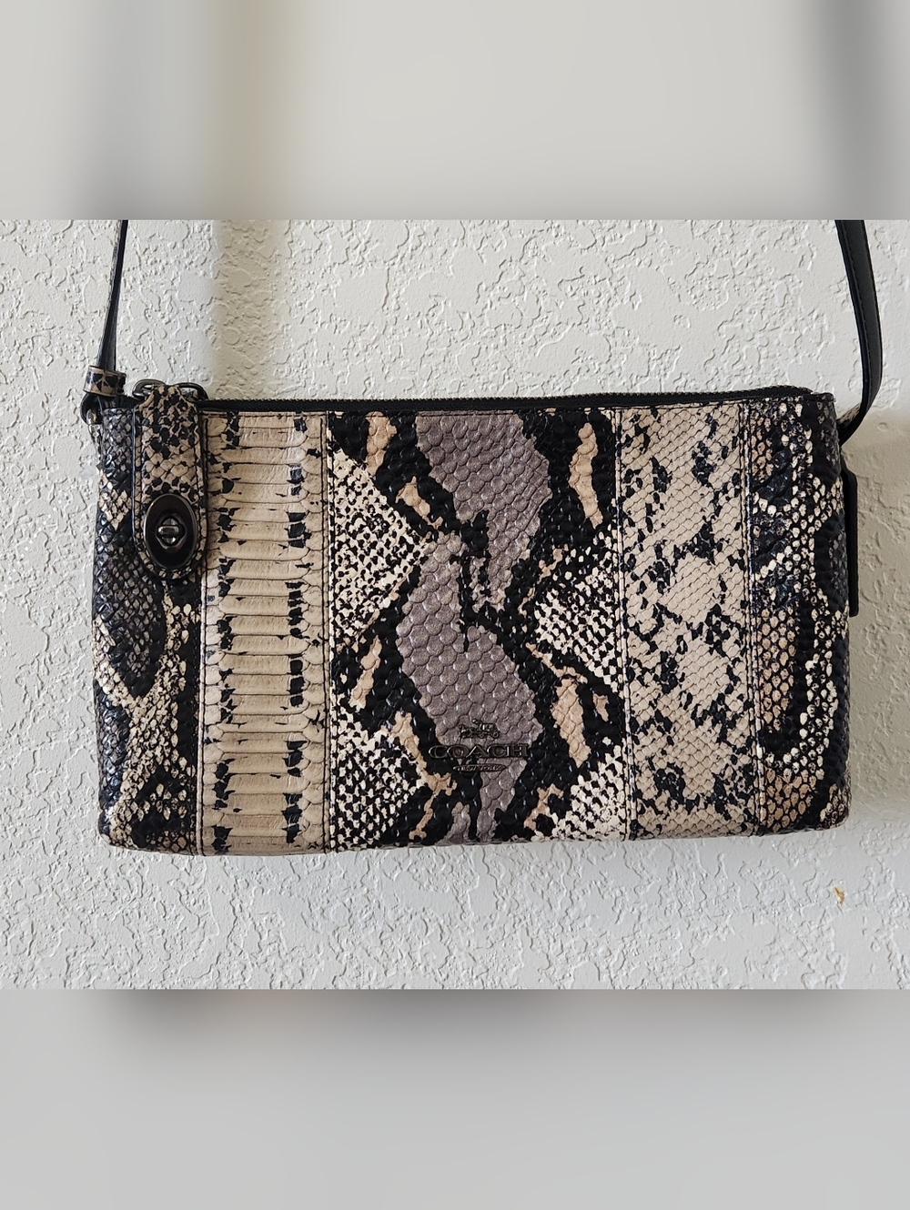 NWOT Coach black and beige snake print crossbody